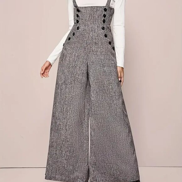 Button Decor Wide Leg Tie Strap Jumpsuit - Picture 3 of 7